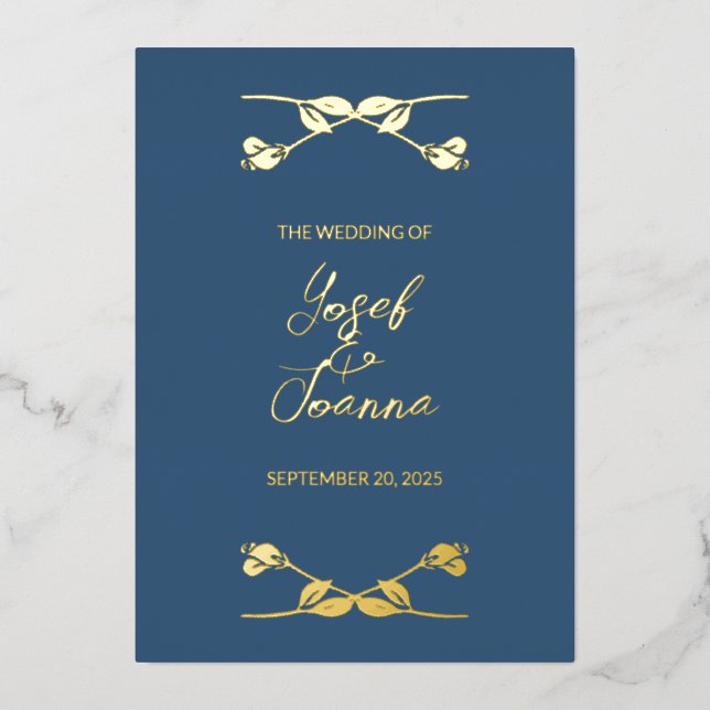 Invitation En Aluminium Elégant Mariage bleu marine (Recto)