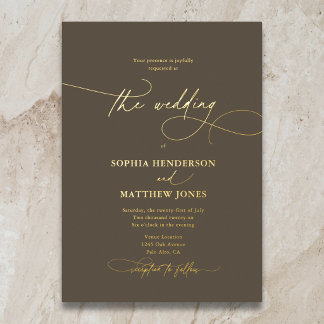 Invitation En Aluminium Élégant Mariage Bohème Brun Script