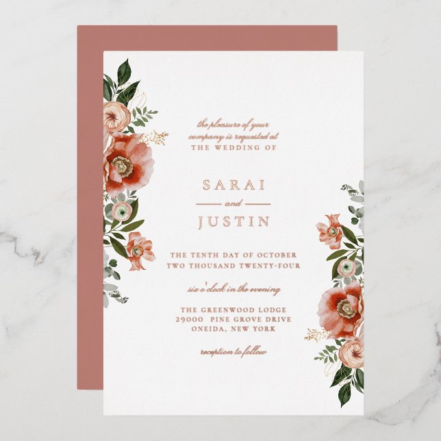 Invitation En Aluminium Élégant Mariage botanique d'automne (Recto/Verso)