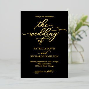 Invitation En Aluminium Élégant Mariage Calligraphie Noir Or