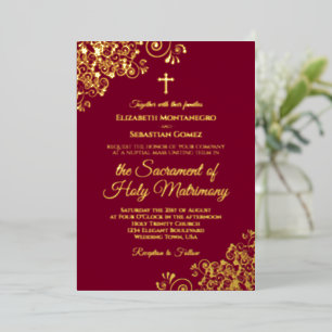 Invitation En Aluminium Élégant Mariage catholique Bourgogne & Or