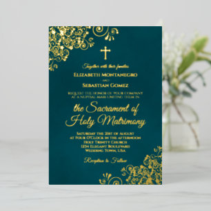 Invitation En Aluminium Élégant Mariage Catholique Moderne Sarcelle Foncé