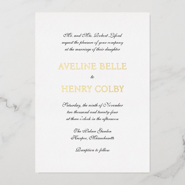 Invitation En Aluminium Élégant Mariage classique (Recto)