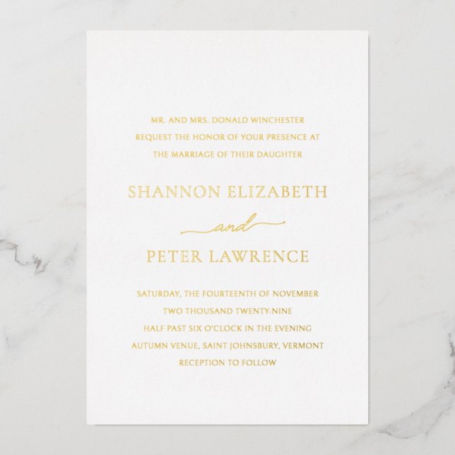 Invitation En Aluminium Élégant Mariage classique (Recto)