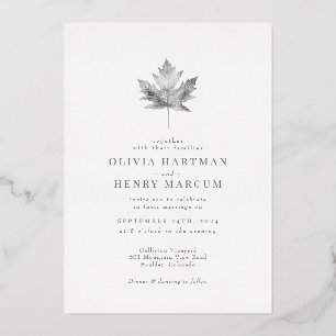 Invitation En Aluminium Élégant Mariage de automne feuille d'érable argent