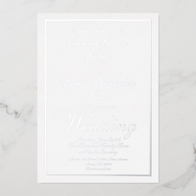 Invitation En Aluminium Élégant Mariage de bordure de script Pressé Argent (Recto)