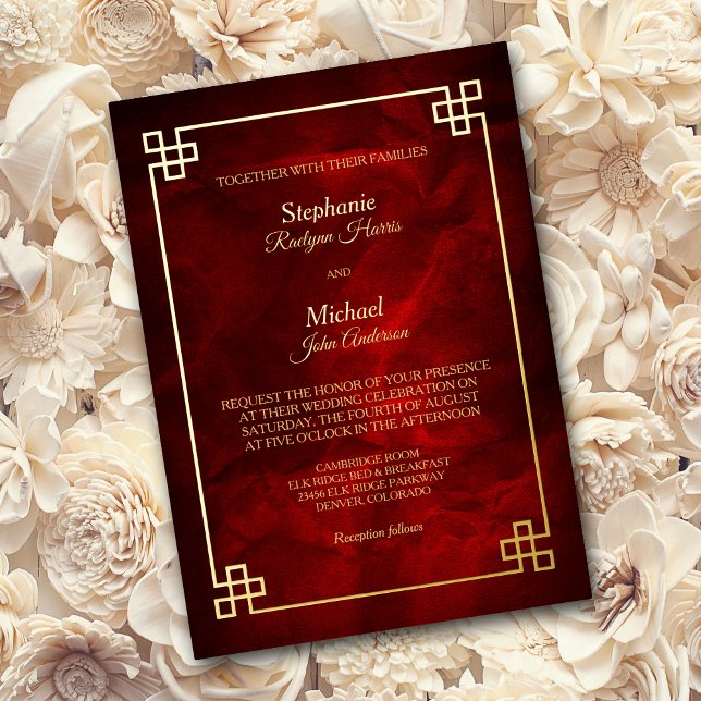 Invitation En Aluminium Élégant Mariage de cadre Red Gold (Créateur téléchargé)
