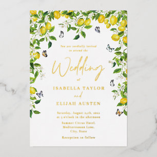 Invitation En Aluminium Élégant Mariage de citron botanique or