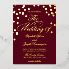 Invitation En Aluminium Élégant Mariage de Confetti Or Bourgogne