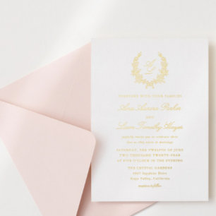 Invitation En Aluminium Élégant Mariage de crête de couronnes florales min