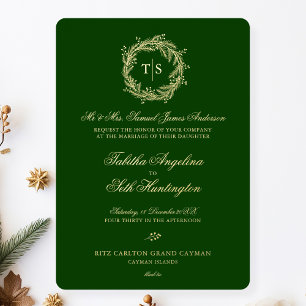 Invitation En Aluminium Élégant Mariage de Monogramme Vert Or