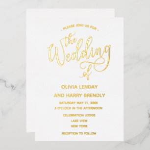 Invitation En Aluminium Élégant Mariage de script moderne Real Gold