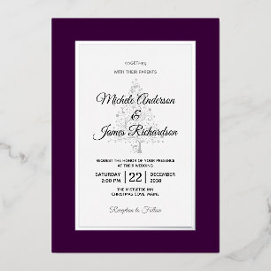 Invitation En Aluminium Élégant Mariage de vacances d'hiver violet