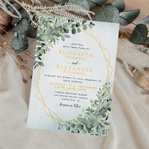 Invitation En Aluminium Elégant Mariage de verdure Eucalyptus Gold Foil