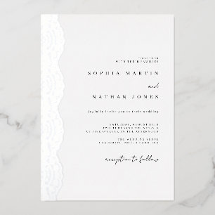 Invitation En Aluminium Élégant Mariage Dentelle Argent Véritable Feuille