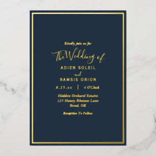 Invitation En Aluminium Elégant Mariage d'or de la marine moderne Invitati