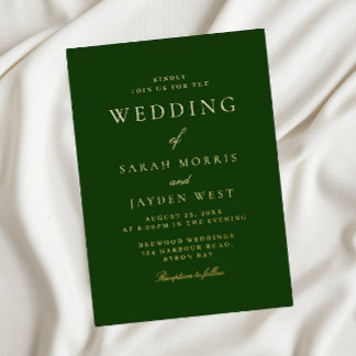 Invitation En Aluminium Élégant Mariage Emerald Green & Gold Foil