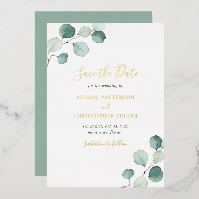 Invitation En Aluminium Elégant Mariage Eucalyptus Enregistrer La Date (Recto/Verso)