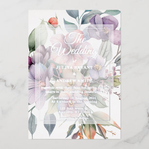 Invitation En Aluminium Élégant Mariage floral argenté transparent