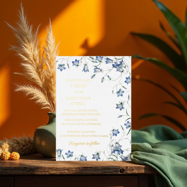 Invitation En Aluminium Élégant Mariage Floral Blue Bellflower (Créateur téléchargé)