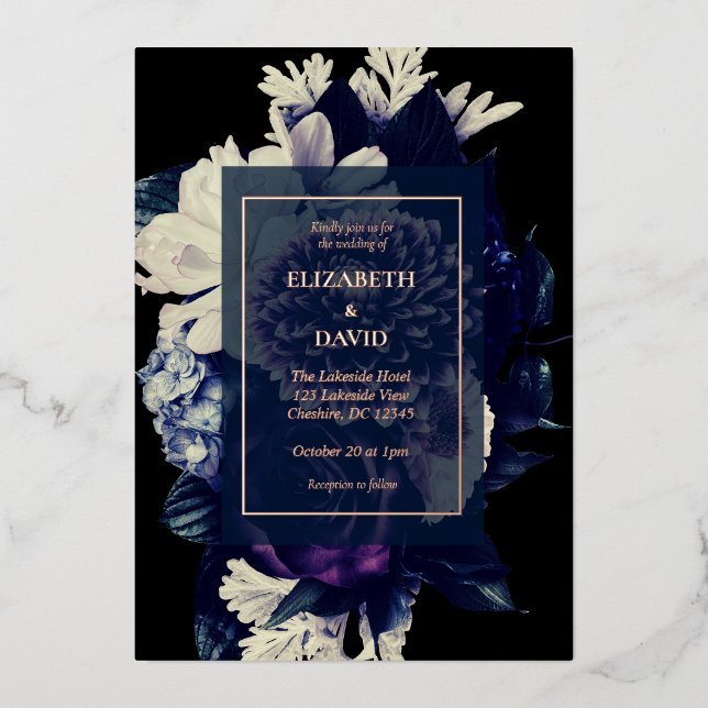 Invitation En Aluminium Élégant Mariage floral romantique foncé (Recto)