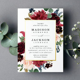 Invitation En Aluminium Élégant mariage floral rose burgundy et marine