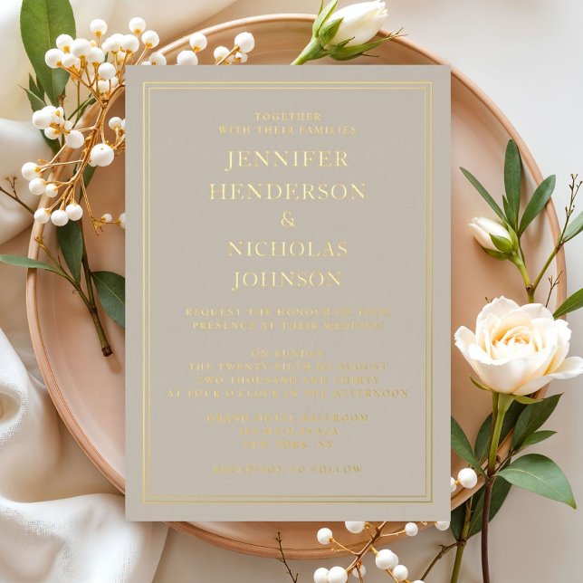 Invitation En Aluminium Élégant Mariage Formal Gold Taupe (Elegant Formal Gold Taupe Wedding Foil Invitation)
