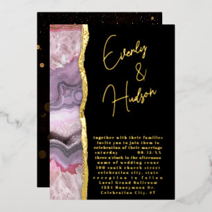 Invitation En Aluminium Élégant Mariage Galaxy Géode Rose & Or