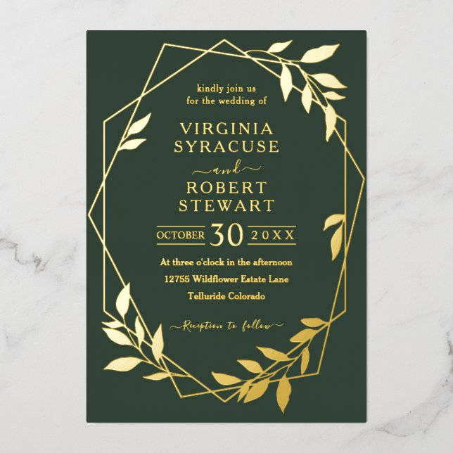 Invitation En Aluminium Élégant Mariage géométrique moderne Royal Dark Gre (Recto)