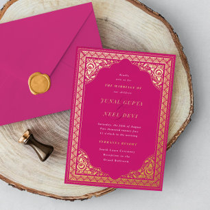Invitation En Aluminium Élégant Mariage indien du cadre de l'ornement hind