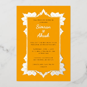 Invitation En Aluminium Élégant mariage indien orange et argent