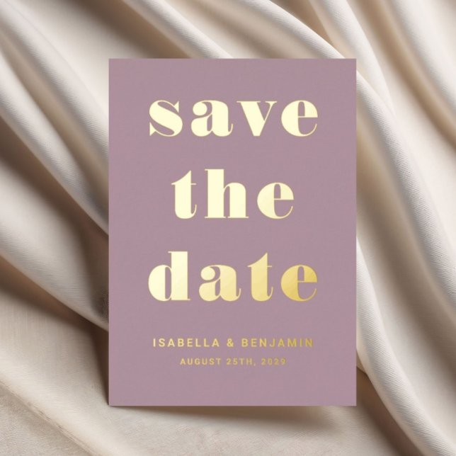 Invitation En Aluminium Elégant Mariage Mauve Enregistrer La Date Or (Elegant Mauve Wedding Save The Date Gold Foil Invitation)