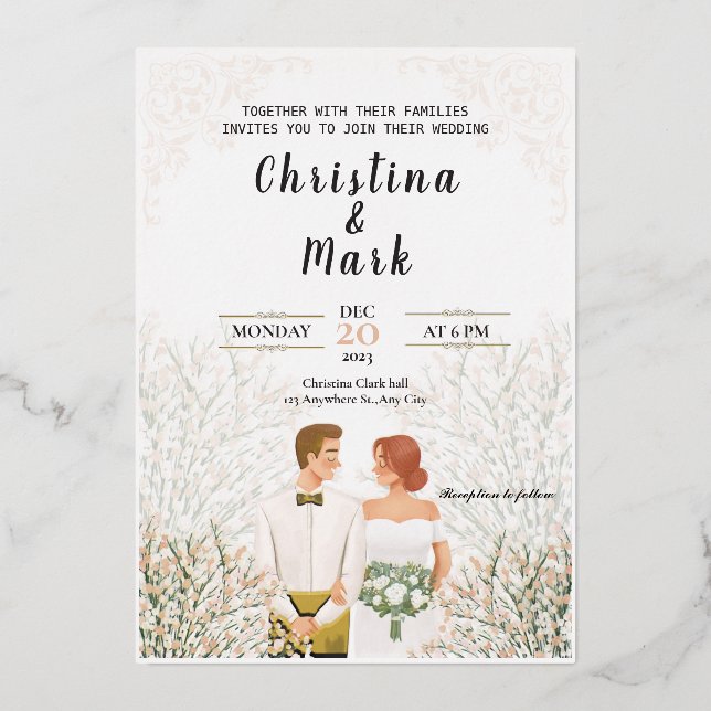 Invitation En Aluminium Élégant Mariage minimaliste blanc (Recto)