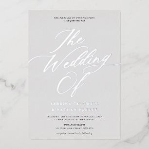 Invitation En Aluminium Élégant Mariage Moderne Écriture Grise Argent
