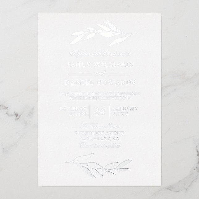 Invitation En Aluminium Elégant Mariage moderne feuille d'huile argent (Recto)