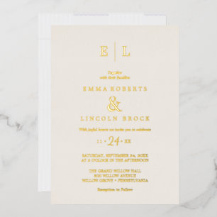 Invitation En Aluminium Élégant Mariage Monogramme Ivoire Feuille D'Or 