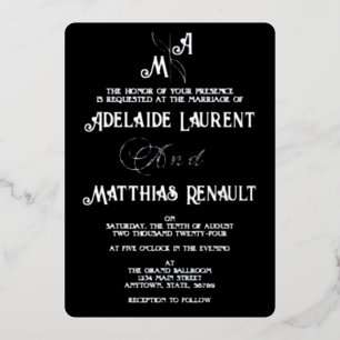 Invitation En Aluminium Élégant Mariage rayé noir et blanc argent