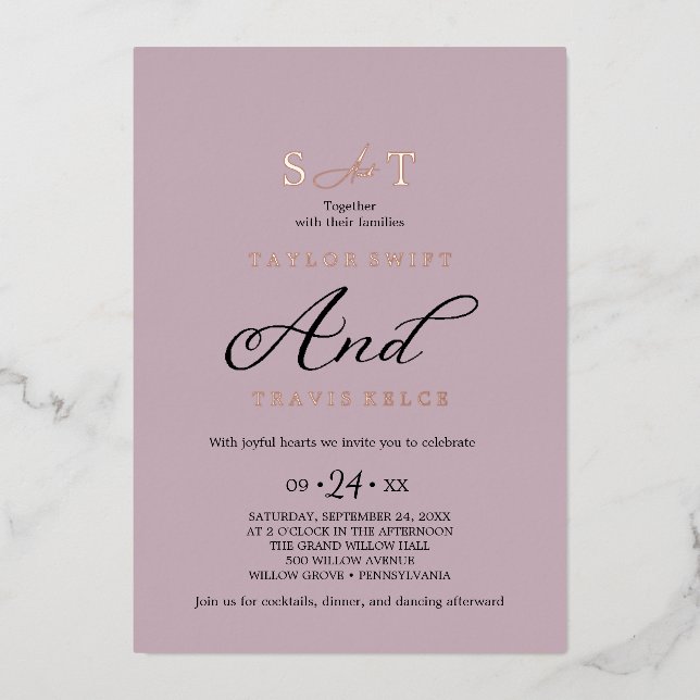 Invitation En Aluminium Élégant Mariage Rose et rose de charme (Recto)