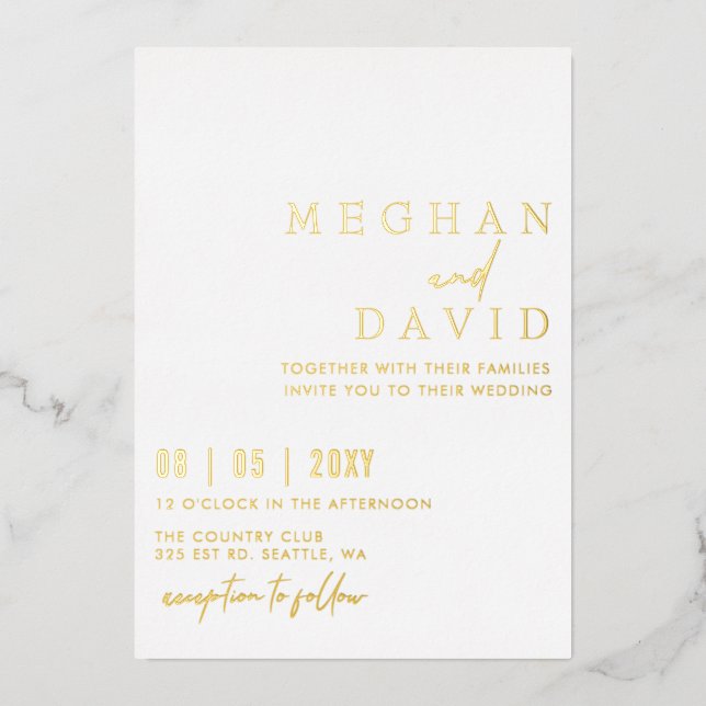 Invitation En Aluminium Élégant Mariage simple manuscrit (Recto)