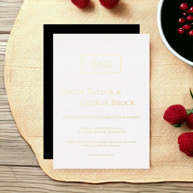 Invitation En Aluminium Élégant Mariage simple noir blanc or (Créateur téléchargé)