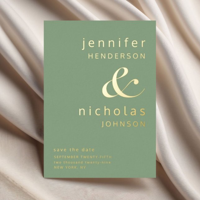 Invitation En Aluminium Élégant Mariage Vert Enregistrer La Date Or (Elegant Green Wedding Save The Date Gold Foil Invitation)