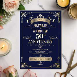 Invitation En Aluminium Elegant Marine Royale Or Doré Brillante Pailleté