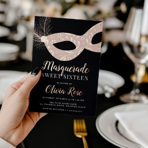 Invitation En Aluminium Elégant Masquerade Thème Sweet sixteen