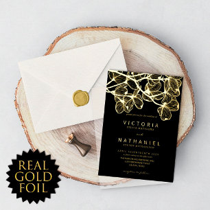 Invitation En Aluminium Élégant minimal Floral Mariage d'été Real Gold