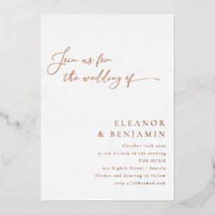 Invitation En Aluminium Élégant Minimaliste Écriture Mariage Rose Or Blanc