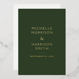Invitation En Aluminium Élégant Minimaliste Vert Émeraude Mariage Or