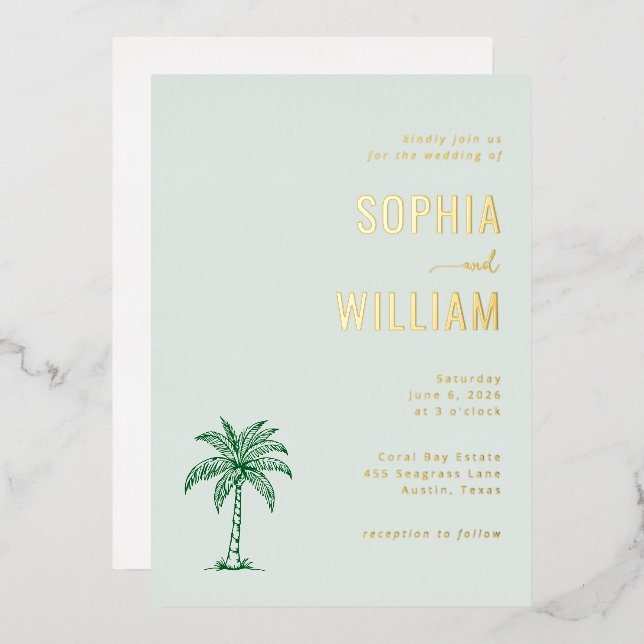 Invitation En Aluminium Elegant Mint Palm Tree (Recto/Verso)