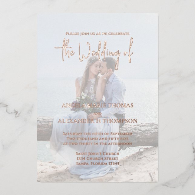 Invitation En Aluminium Elégant Modèle photo RSVP Code QR (Recto)