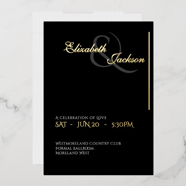 Invitation En Aluminium Elegant Modern Formal Black Wedding Gold (Enveloppe)