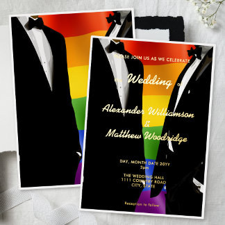 Invitation En Aluminium Elegant Modern Gay Men Wedding Rainbow Gold